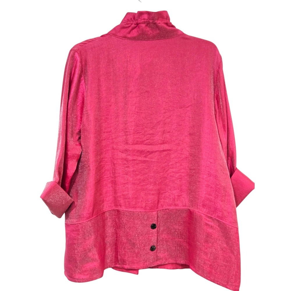 Damee Womens Size L Jacket Hot Pink Shimmer Artsy Button Up wired Collar Swing - Picture 7 of 12